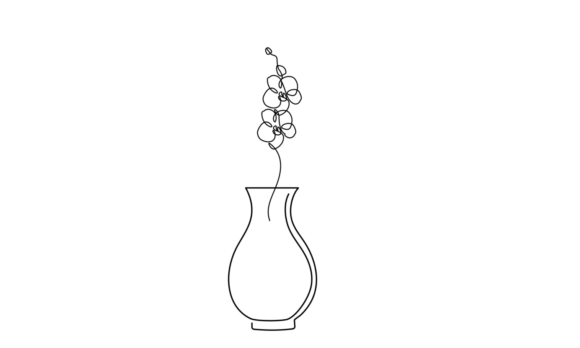 Animated Line Art: A Vase with Orchid in Motion
