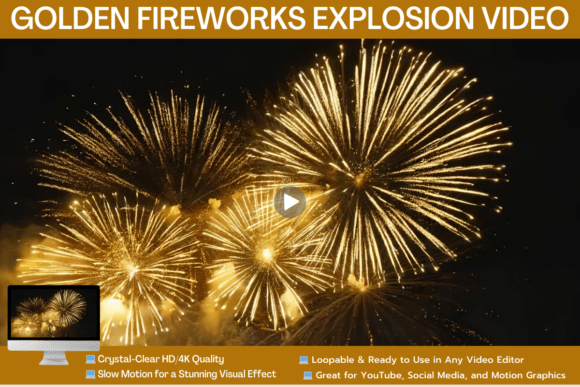 Golden Fireworks Explosion Video: A Night Sky Display